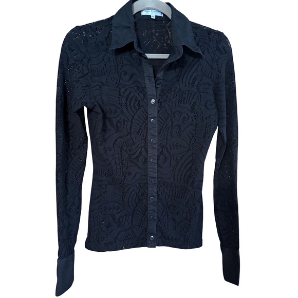 Anne Fontaine Black Lace Button Front Blouse‎ Shirt Women Size 38 Small